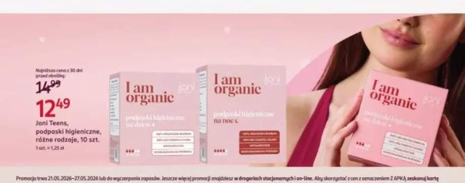 Podpaski higieniczne na noc Joni Teens I am organic