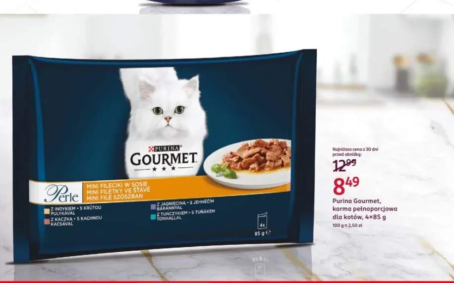 Karma pełnoporcjowa dla kotów Gourmet Perle Mini Fileciki w sosie 4-pak
